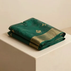 Organza Deep Emerald Floral Embroidery Saree