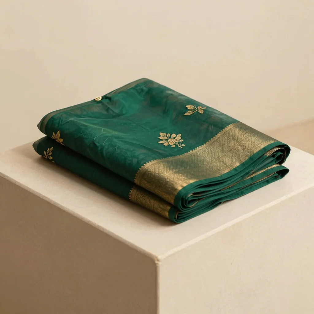 Organza Deep Emerald Floral Embroidery Saree