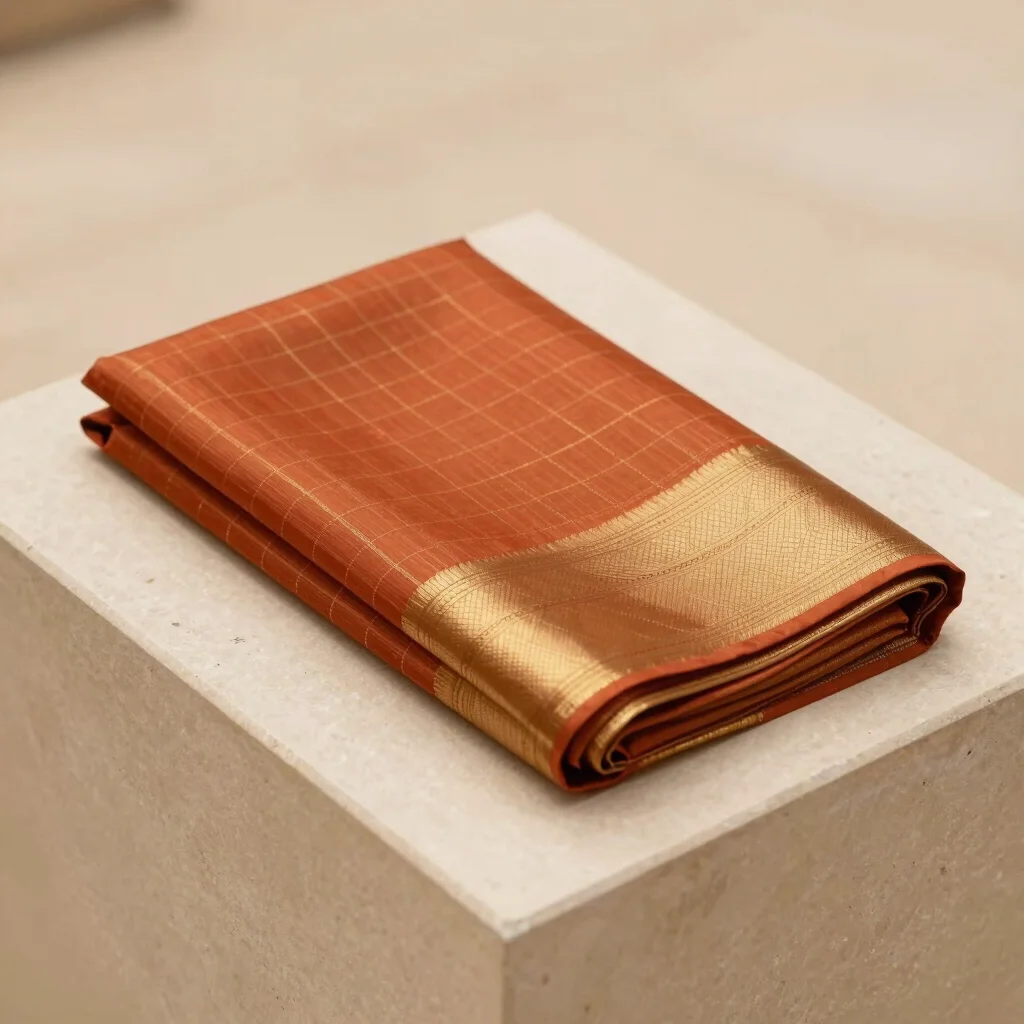 Kota Doria Rust Orange Tissue Saree